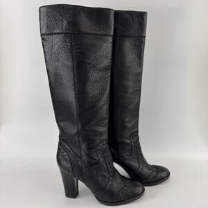 Michael Kors Women's Black Leather Knee High Heel Tall Boots Wingtip Size 7.5 M